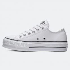 Converse Chuck Taylor All Star Clean Leather Γυναικεία Platform Παπούτσια WHITE WHITE